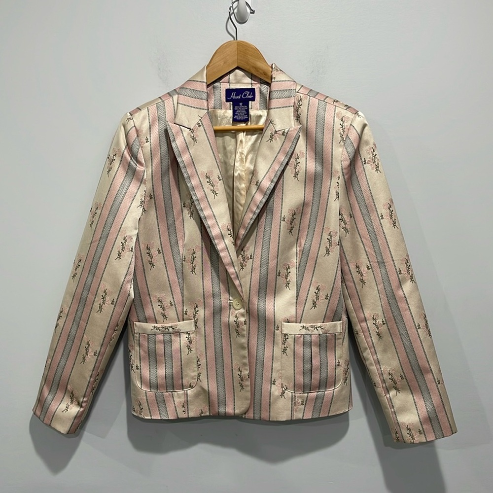 Vintage 1990s Hunt Club floral striped blazer jacket size 12 neutral colors